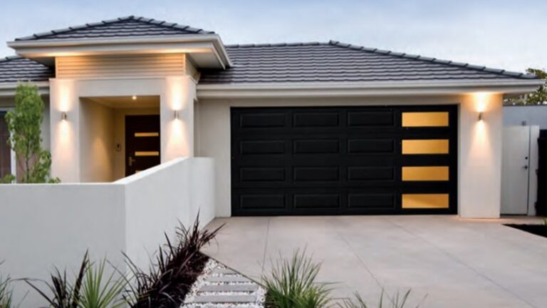 Residential home with garage door.