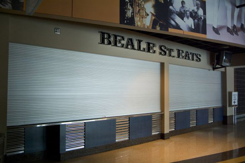 Concession stand shutters.
