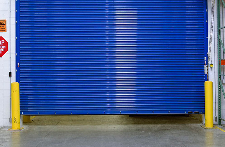 Blue fire safety commercial door