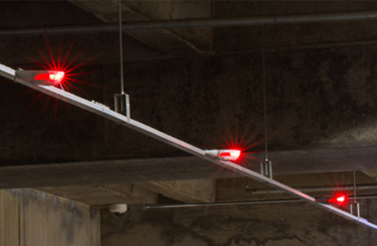 Parking lights in a garage.